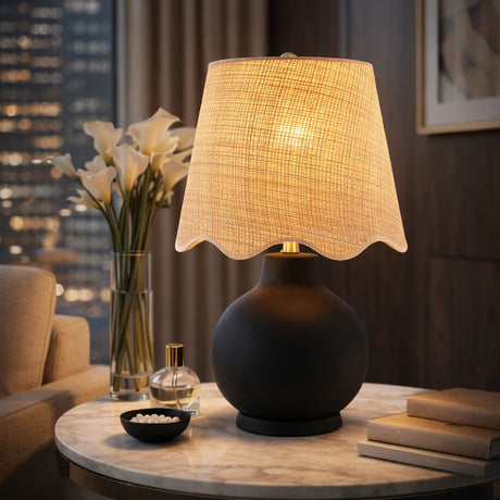 Modern European furniture - Wavy Linen Ceramic Table Lamp - www.oroa.com