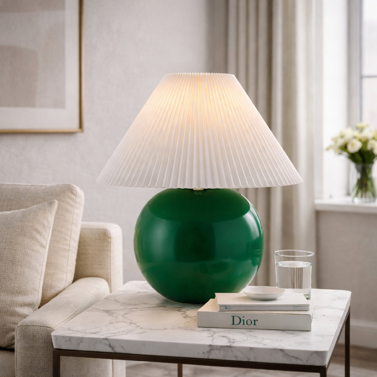   Pleated White Fabric Table Lamp | Oroa.com