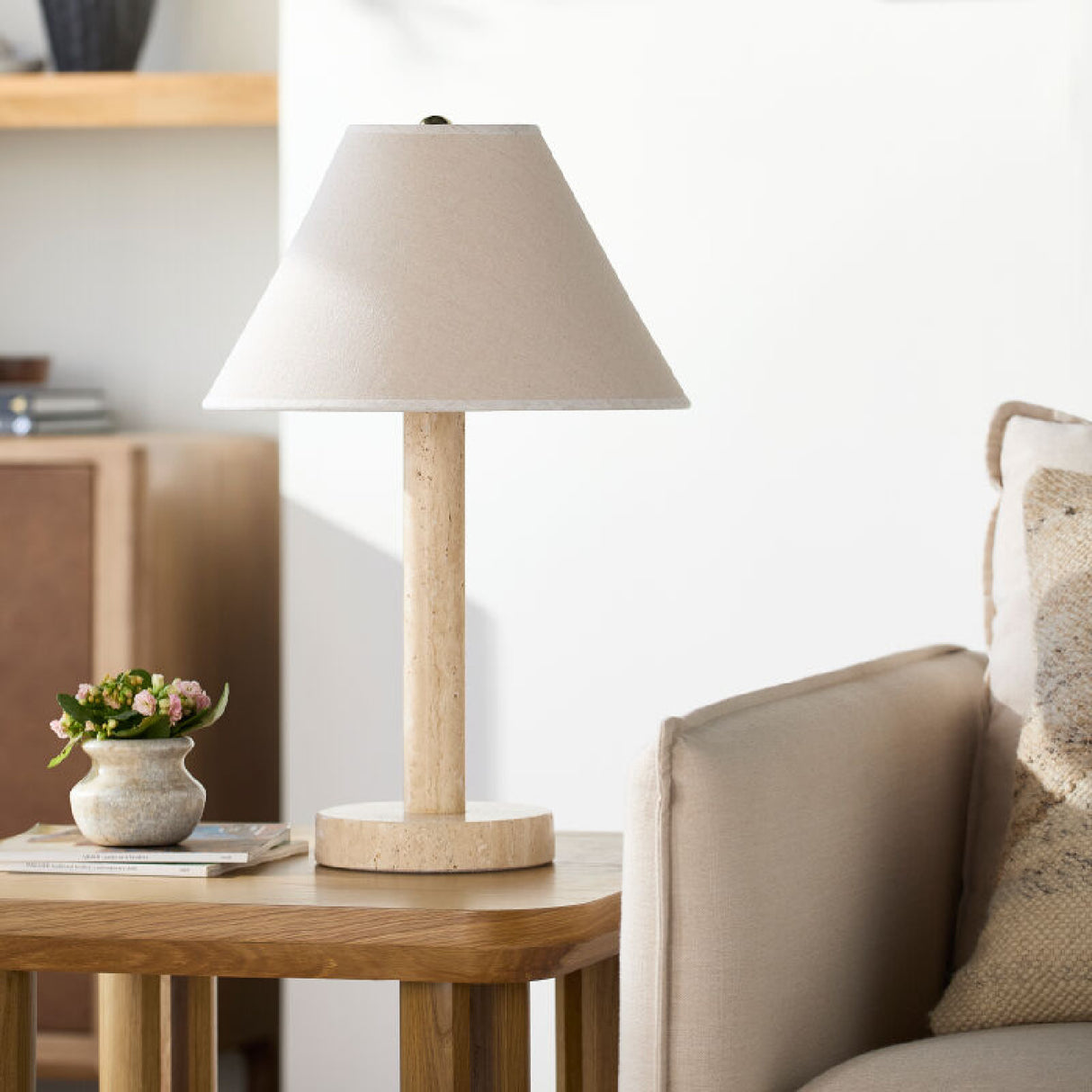   Cream Travertine Accent Table Lamp | Oroa.com