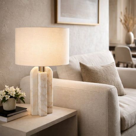   Modern European furniture - White Marble Linen Table Lamp S - www.oroa.com | Oroa.com