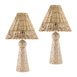   Travertine Base Rattan Table Lamps (2) | Oroa.com