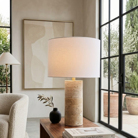   Cylindrical Travertine Accent Table Lamp | Oroa.com