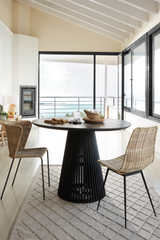 Round Black Teak Wood Pedestal Dining Table L | La Forma Jeanette | Oroa.com