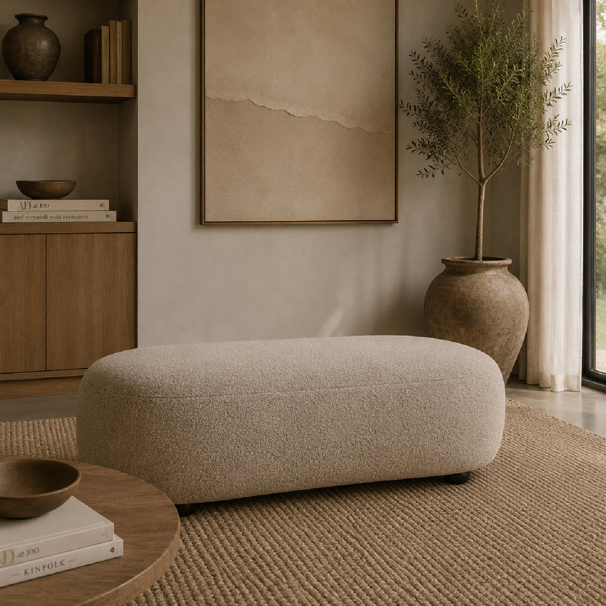   Beige Upholstered Ottoman | Oroa.com