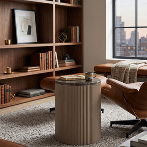   Beige Marble Round Side Table | Oroa.com