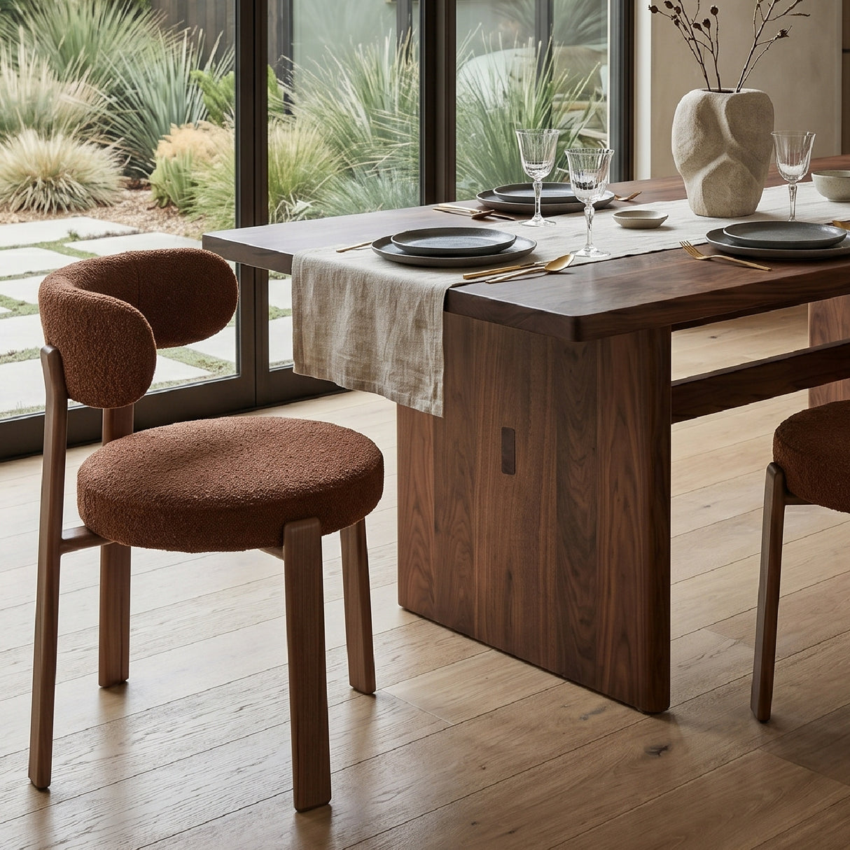   Brown Fabric Rounded Dining Chairs (2) | Oroa.com