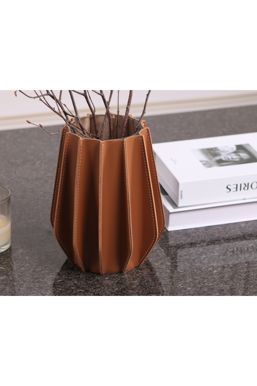 Brown Leather Fluted Vase | Liang & Eimil Juana | Oroa.com