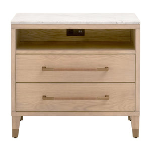   Marble Top Oak 2-Drawer Nightstand | Oroa.com