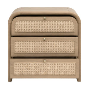   Oak Framed Cane 3-Drawer Nightstand | Oroa.com
