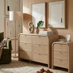   Oak Framed Cane 3-Drawer Nightstand | Oroa.com