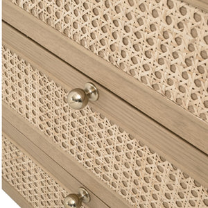   Oak Framed Cane 3-Drawer Nightstand | Oroa.com
