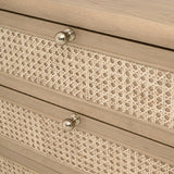 Oak Framed Cane 3-Drawer Nightstand | Living Essentials Cannes