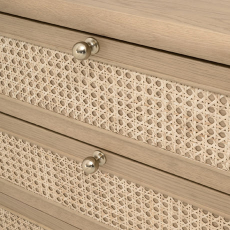 Oak Framed Cane 3-Drawer Nightstand | Living Essentials Cannes