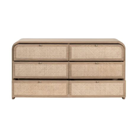 Oak Framed Cane 6-Drawer Dresser | Living Essentials Cannes