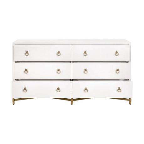 White Shagreen 6-Drawer Double Dresser | Living Essentials Strand