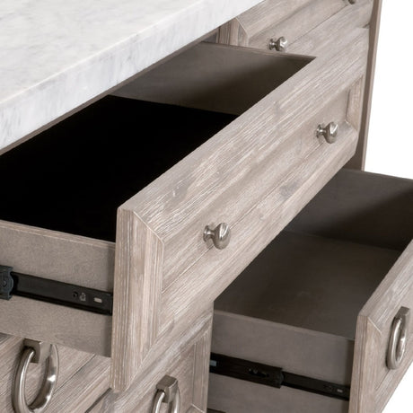 Marble Topped Acacia 6-Drawer Dresser | Living Essentials Azure