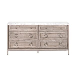   Marble Topped Acacia 6-Drawer Dresser | Oroa.com