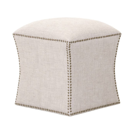 Nailhead Trimmed Linen Ottoman | Living Essentials York