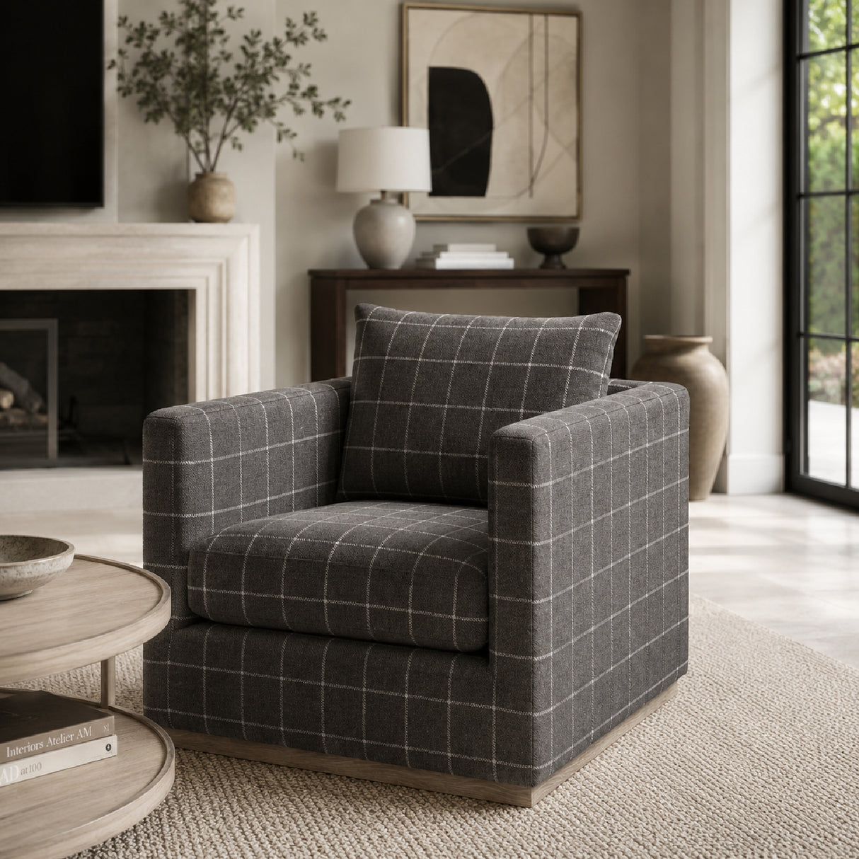   Oak Base Swivel Club Chair | Oroa.com