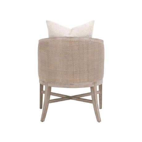Curved Oak Linen Lounge Chair | Living Essentials McGuire
