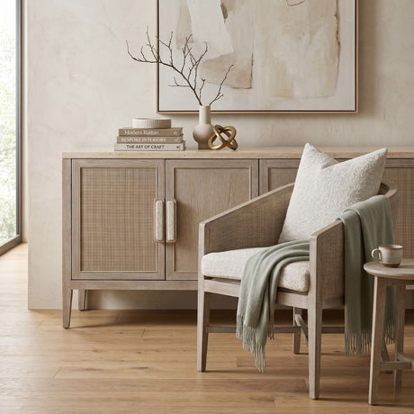   Curved Oak Linen Lounge Chair | Oroa.com