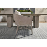 Curved Oak Linen Lounge Chair | Living Essentials McGuire