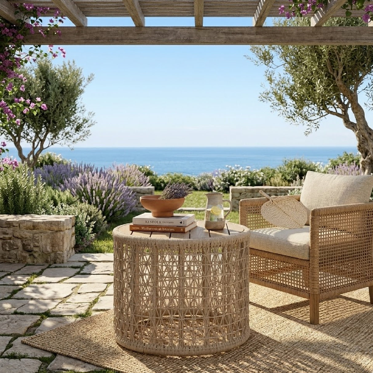   Beige Rope Outdoor End Table | Oroa.com