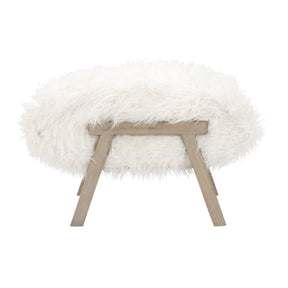 White Fur Ottoman | Living Essentials Tibet – front view