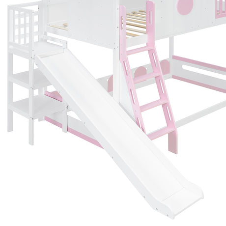 Twin Size Kids Loft Bed Play House Bunk Bed with Slide | OROA Kids