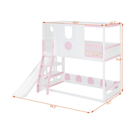Twin Size Kids Loft Bed Play House Bunk Bed with Slide | OROA Kids