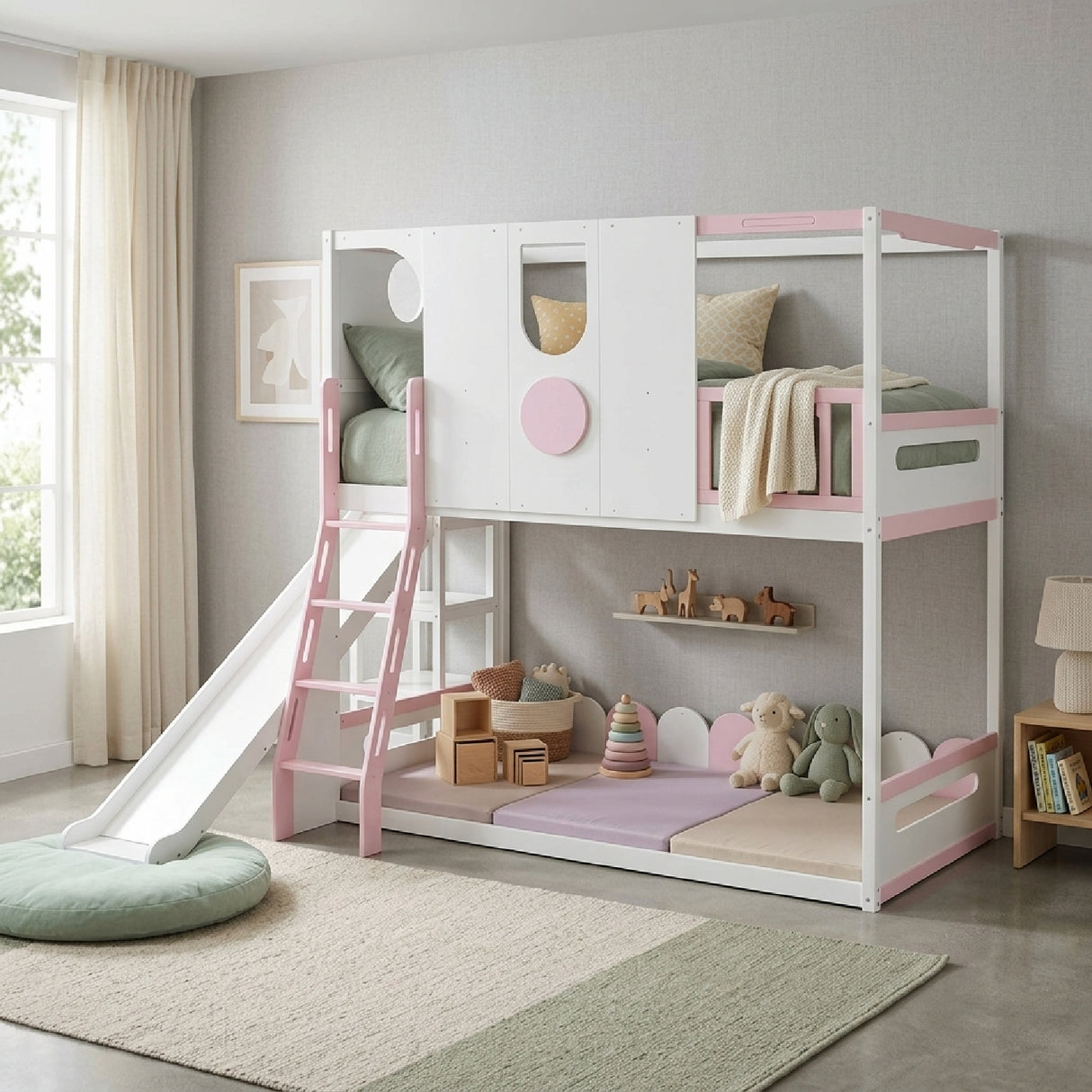 Twin Size Kids Loft Bed Play House Bunk Bed with Slide | OROA Kids