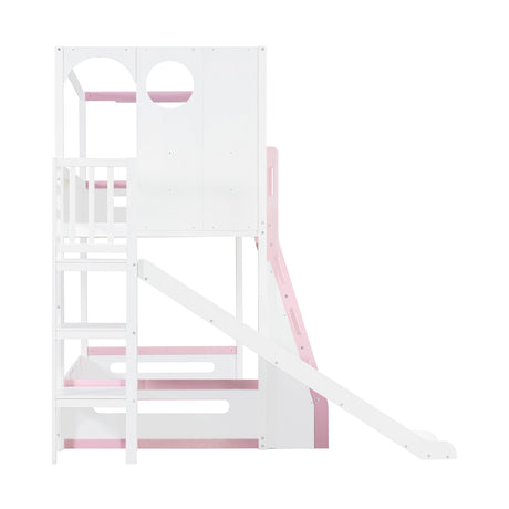 Twin Size Kids Loft Bed Play House Bunk Bed with Slide | OROA Kids