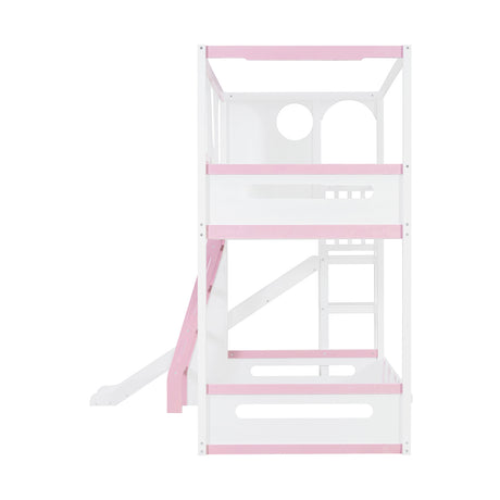 Twin Size Kids Loft Bed Play House Bunk Bed with Slide | OROA Kids