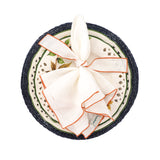 White Linen Napkins With Orange Ruffled Hemstitch Edges, Set of 4