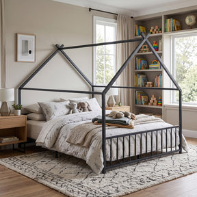 Modern European furniture - Full Size Metal House Bed - www.oroa.com