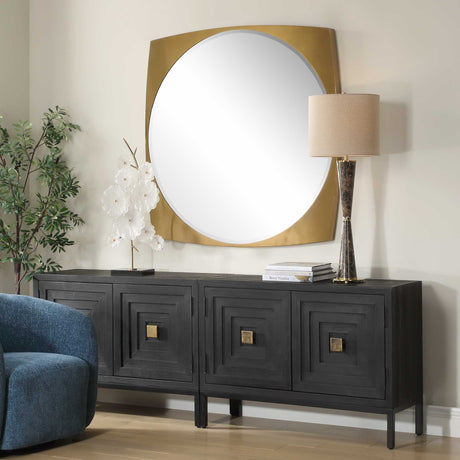 Modern European furniture - Antique Brass Beveled Round Mirror - www.oroa.com