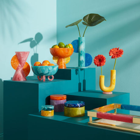 Orange Marbleized Pedestal Bowl | Jonathan Adler Mustique | Oroa.com