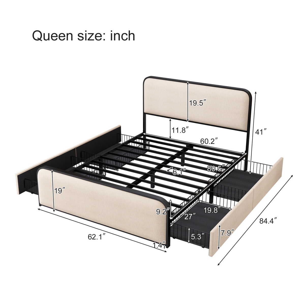 Modern European furniture - Queen Size Metal Bed Frame with Headboard - www.oroa.com