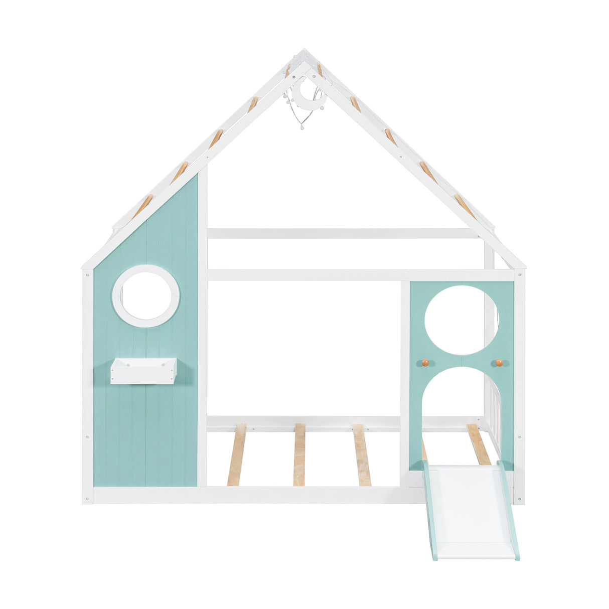 Twin House Bed with Slide and Light Strip Playhouse Design | OROA Kids
