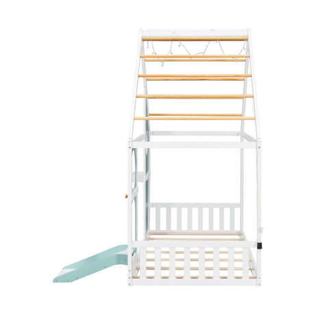 Twin House Bed with Slide and Light Strip Playhouse Design | OROA Kids