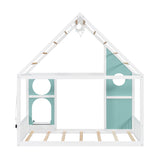 Twin House Bed with Slide and Light Strip Playhouse Design | OROA Kids
