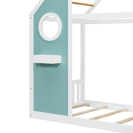 Twin House Bed with Slide and Light Strip Playhouse Design | OROA Kids