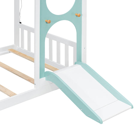 Twin House Bed with Slide and Light Strip Playhouse Design | OROA Kids