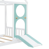 Twin House Bed with Slide and Light Strip Playhouse Design | OROA Kids
