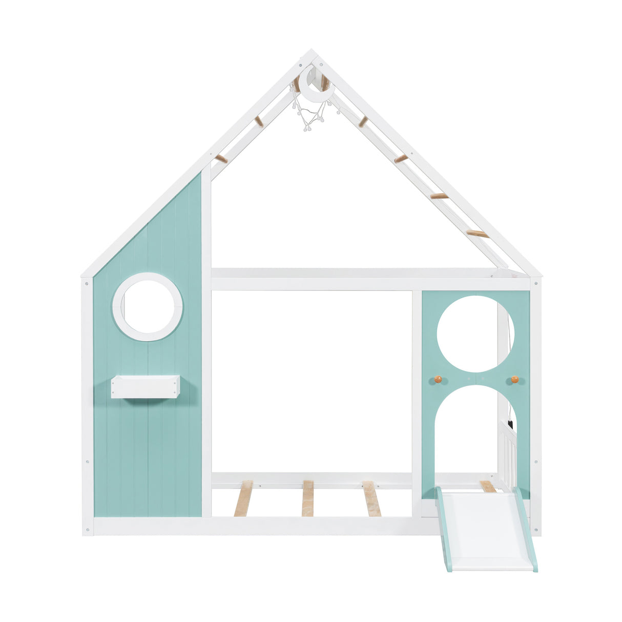 Twin House Bed with Slide and Light Strip Playhouse Design | OROA Kids