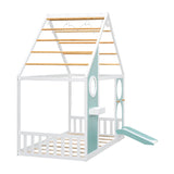 Twin House Bed with Slide and Light Strip Playhouse Design | OROA Kids