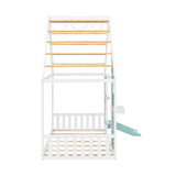 Twin House Bed with Slide and Light Strip Playhouse Design | OROA Kids
