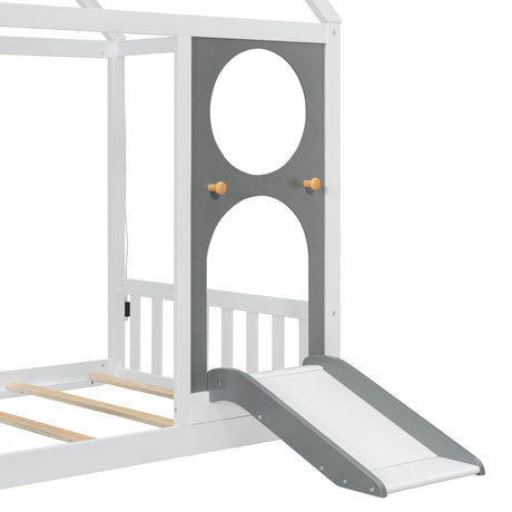 Wooden Playhouse Design Twin House Bed with Slide | OROA Kids