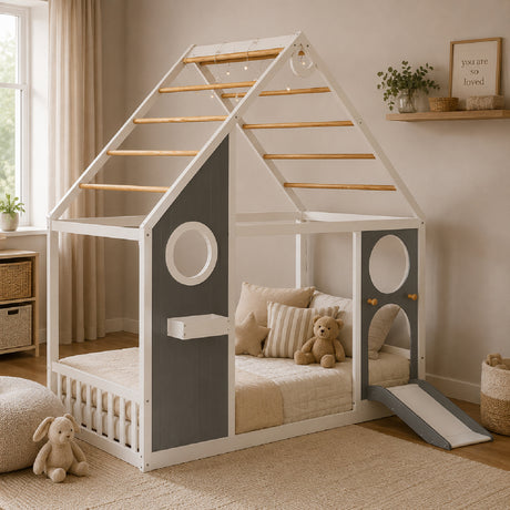 Wooden Playhouse Design Twin House Bed with Slide | OROA Kids