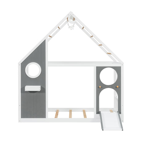 Wooden Playhouse Design Twin House Bed with Slide | OROA Kids